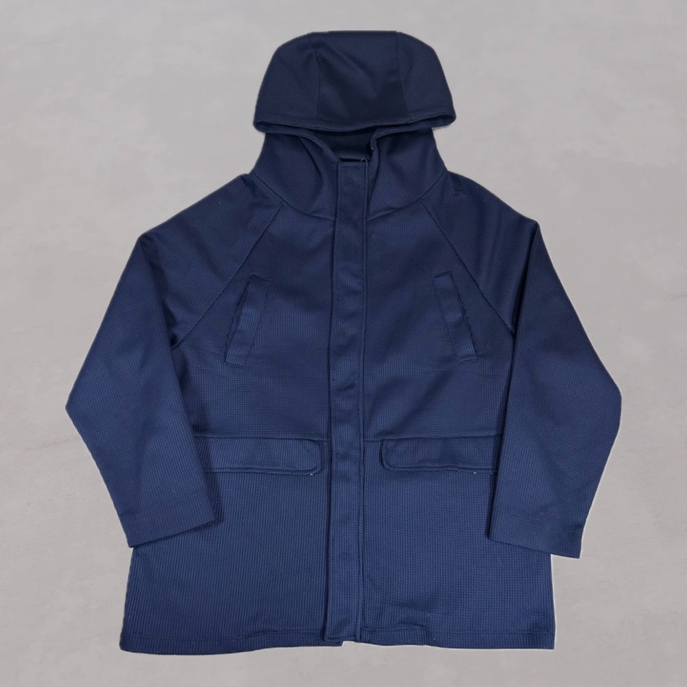 ZARA Man Navy Hooded Jacket Size M (fits Large) Textured Zip Utility Jacket